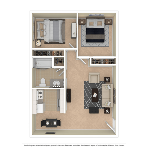 Furnished two bedroom one 
bathroom apartment